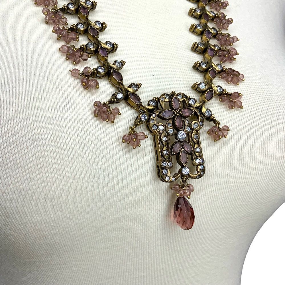 Rhinestone and beads brown & burgundy adjustable necklace - Picture 7 of 11